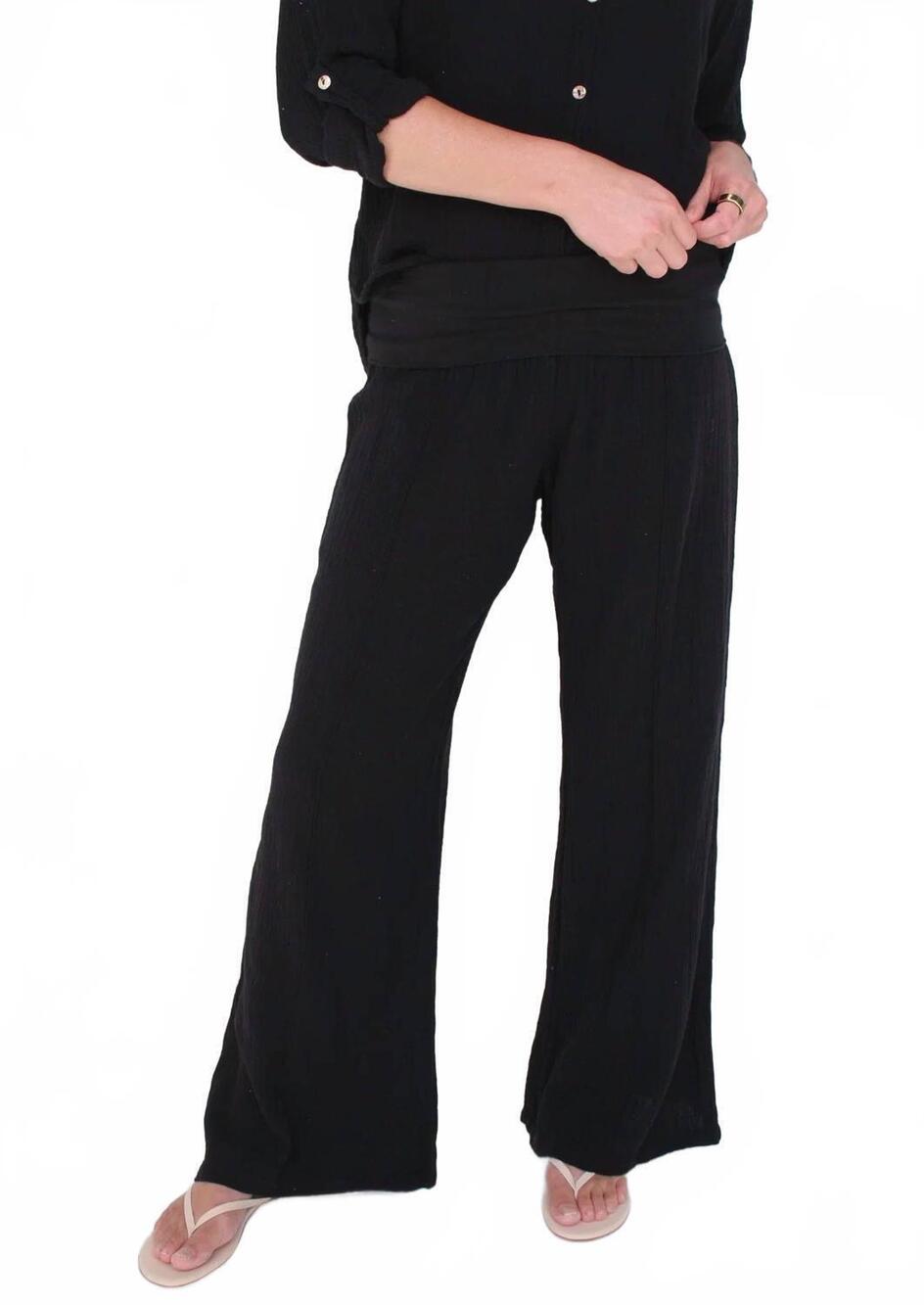NEW FRESH LAUNDRY fold over gauze pants in black